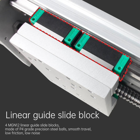 Boss Level Xc150 Cnc Linear Stage Motion Actuator Featuring 400Mm Zero Flex Track close-up of linear guide slide blocks