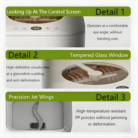 Nifty Countertop Dishwasher With Hot Air Drying And 72 Hour Fresh Air Storage Featuring Five Smart Wash Cycles Smooth Touchscreen Controls viewed from above with control screen and flexible jet wings.