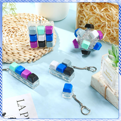 Five Styles Keyboard Fidget Clickers Set Five Pcs Keychain Mechanical Button Toys For Stress Relief At Office Or Home Dark Colors Tactile Click Experience For Focus And Kill Time