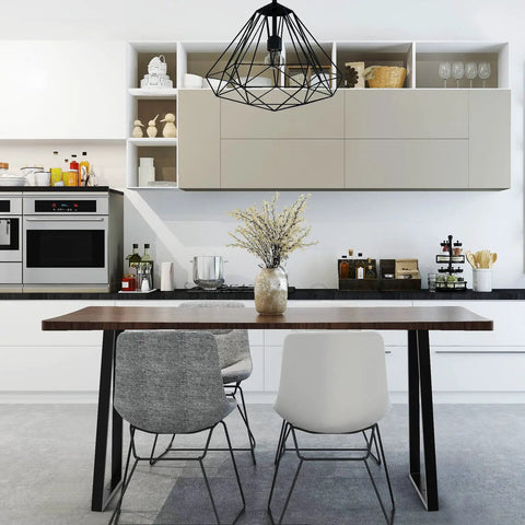 Modern kitchen with table supported by Beefy 14 Inch Trapezoid Metal Table Legs Heavy Duty Desk Furniture DIY Sturdy Support For Coffee Tables Benches Chairs Side End Tables Black Set Of 2 Anti Rust Powder Coated Finish Built To Last.