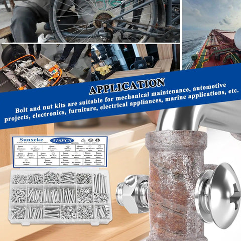 516 Piece Nuts Bolts and Washers Kit with 21 Sizes M3 M4 M5 M6 Phillips Pan Head Go To Assortment for Furniture Assembly Automotive