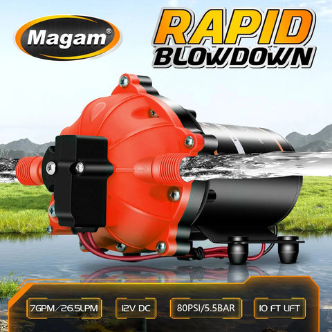 Beefy 12V Wash Down Pump Kit With 7.5 GPM And 80 PSI For Boats RVs And Campers Self Priming Five Chamber Diaphragm Pump