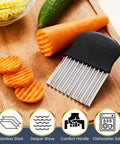 Segaixlj stainless steel crinkle cutter with black non-slip handle and large wavy blade for potatoes and vegetables