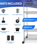 Beefy 5 Tier Heavy Duty Wire Shelving Rack With 4000 Lbs Capacity, 48 X 24 X 76 Chrome Wire Shelves On Wheels With 4 Inch Casters, NSF Commercial Rolling Rack, Adjustable Storage For Garage Kitchen Warehouse, parts included image