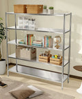 Five Tier Stainless Steel Shelving Rack With Heavy Duty Adjustable Storage Shelves delivering garage organization with books and decor.