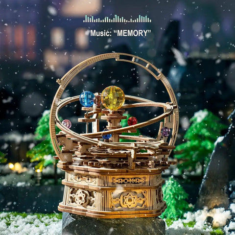 Starry Night 3D Wooden Puzzle Music Box Kit For Adults And Teens, Hands On Rotating Model Craft For DIY Lovers, Non Toxic Plywood Build, Great Gift Idea For Boys Ages 14 And Up Desk Decor, wooden music box with orbit rings