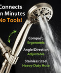 High Pressure 6 Setting Brushed Nickel Handheld Shower Head with Stainless Steel Hose spraying water