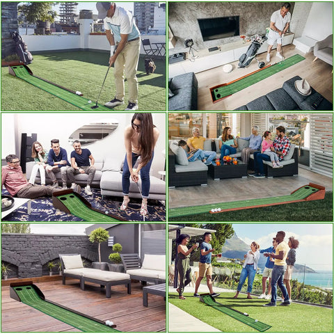 Portable Indoor Golf Putting Mat With Ball Included, Wrinkle Free Surface, Solid Wood Build, Easy Setup For Indoor and Outdoor Use
