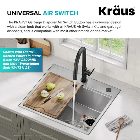 Flat Top Garbage Disposal Air Switch Button In Spot Free Antique Champagne Bronze by sink with running faucet
