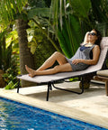 Oversized Chaise Lounge Chair With Five Adjustable Positions Ultra Comfy Heavy Duty Folding Outdoor Lounger near poolside