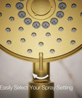Purist Four Function Handshower With Handheld Sprayhead Three Modes Full Coverage Pulsating Massage Silk Spray 1.75 GPM Vibrant Brushed Moderne Brass Finish close-up