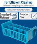 Blue Perma-Sil Polypropylene Flatware Basket For Commercial Kitchens, 8-Compartment Dishwasher Rack Organizer, NSF Listed