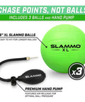 Slammo XL Extra Large Round Net Game For Beginners with 6 inch green ball, hand pump, and features for longer rallies.