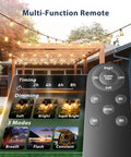 Outdoor Solar String Lights 96 Ft with Remote Control patio setup showing dimmable and timable features for gazebos