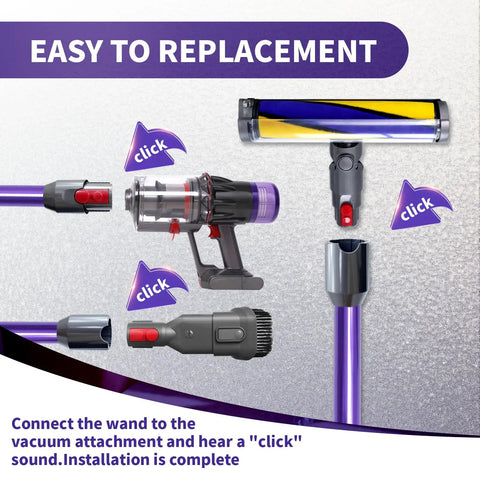 Purple Replacement Wand Extension Tube For Cordless Vacuum Cleaners Compatible With V9 V12 Slim SV18 SV20 SV30 SV46 SV57, connection steps