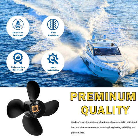 10.3 X 13 Aluminum Outboard Boat Propeller, 4 Blade, Right Hand Turn, 13 Spline Hub Kits Included, Mercury 25-60HP Compatible, Upgrade Prop For Faster Planing And Responsive Acceleration