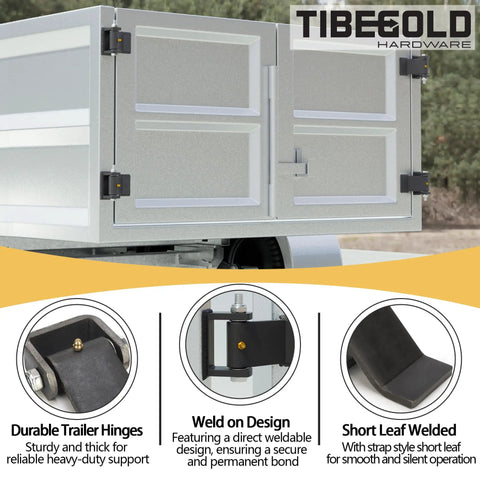 Weld On Trailer Hinges Heavy Duty Tailgate Strap Hinge With Grease Zerk Greaseable Strap Style Leaf Truck Hinge For Strong Easy Door Operation 6 Pack Bundle shown on trailer door
