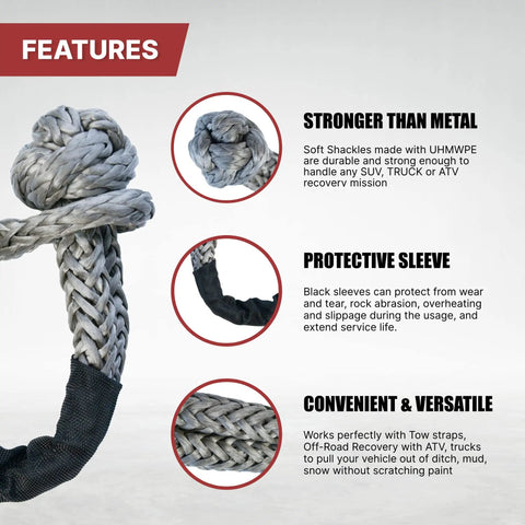 Beefy Soft Shackle Half Inch By 22 Inch 2 Pack 55000 Lb Max Strength Recovery Rope With Sleeves for SUV ATV Truck towing