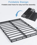 Rock Solid Heavy Duty 3 Inch Low Profile Full Size Box Spring Replacement Mattress Foundation With Built Tough Reinforced Quiet Steel Slats For Foam Or Hybrid Beds Handles 3000 Pounds showing foldable steel frame.