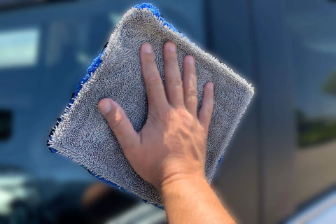 Autofiber Amphibian mini dual-side microfiber towel, 8x8 in, blue/gray with plush and twist sides