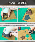 How to use Leather Circle Cutter Set, 7 Piece Circle Punch Tool Kit 20mm To 50mm, showing cutting process for precise holes in leather.