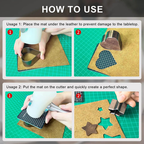 How to use Leather Circle Cutter Set, 7 Piece Circle Punch Tool Kit 20mm To 50mm, showing cutting process for precise holes in leather.