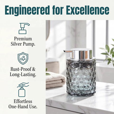 Foaming Hand Soap Dispenser With Diamond Pattern Clear Glass Refillable Foam Pump Bottle For Hand Soap Dish Soap Body Wash Shampoo Facial Cleanser And Baby Wash Must Have Everyday Essential Go To For Bathroom Kitchen And Commercial Use