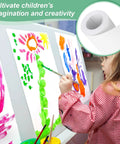 Child painting with industrial-grade White Kraft Paper Roll 15 Inch Wide By 354 Inch Long, ideal for arts and crafts.