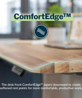 Close-up of the ComfortEdge™ ergonomic design on Heavy Duty Dual Motor Electric Standing Desk with reclaimed wood top.