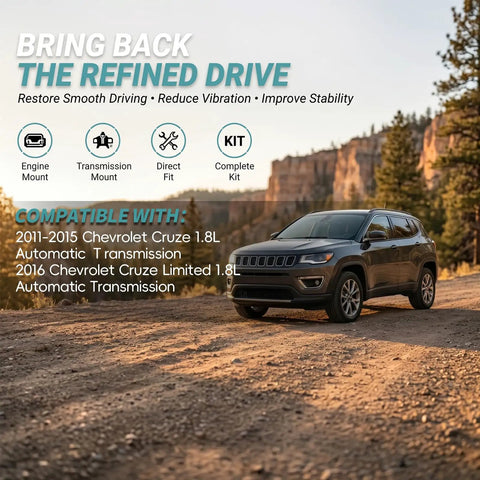 Beefed Up 4 Piece Drop In Engine And Transmission Mount Kit For 2011 2019 Chevrolet Cruze Buick Cascada on dirt road