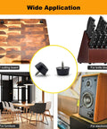 Non Slip Rubber Feet For Cutting Boards With Stainless Screws 12 Pack shown on cutting board, knife block, furniture, and speaker