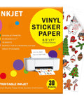 Pro Grade Clear Vinyl Sticker Paper 30 Sheets Printable Self Adhesive Label Sheets Letter Size 8X11 Inch For Inkjet Printers showcasing colorful printed sticker designs.