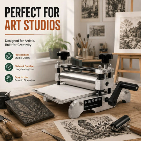Beefed Up Steel Roller Frame Assembly For Manual Etching Press Desktop Flatbed Printing Stand With Plate Holder Durable Linoleum Printmaking Machine Accessory Stable Easy Setup Studio Press Gear, steel roller press in art studio