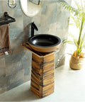 Slick Ceramic Vessel Sink With Retro Industrial Pedestal Basin Design showcased in modern bathroom setting with towel.