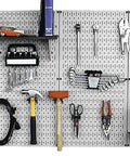 Master Workbench Metal Pegboard Tool Organizer For Garage Walls, Heavy Duty Wall Mounted Storage System With Hooks, Shelves, Gray And Black Finish