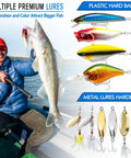 Massive 353 Piece Fishing Lure Gear Kit with angler holding fish and various crankbaits in tackle box setup.