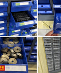 Heavy Duty Tool Storage Cabinet With Drawers And Lockable Lower Compartment Enclosed Upper Zone To Keep Small Parts Dust Free Thick Steel Construction Rugged Garage Workshop Organizer For Tools Hardware And Accessories, blue drawers