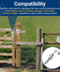 7 Inch Adjustable Barn Door Jamb Latch With Hook for bi-parting doors installed on a wooden gate, outdoor setting