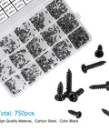 Black Carbon Steel Tiny Phillips Pan Head Self Tapping Screws Set 750 Pcs In 15 Sizes For Electronics Micro Wood Screws Kit M1 To M1.7 displayed
