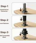 Installation steps for Swivel Baluster Connector For Half Inch Square Balusters, Adjustable Aluminum Structural Mount With Screws
