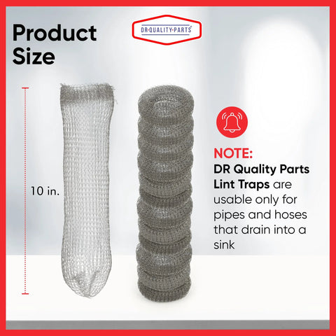 DR Quality Parts washer lint traps; stainless steel hose filter and mesh drain catcher, 29×6.5 cm, 12-pack