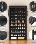 Front view of 10 Tier Shoe Rack With Covers Large Capacity Stackable Tall Shoe Shelf Organizer For 50 To 55 Pairs Of Shoes And Boots