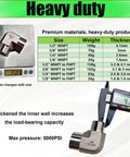 Beefy One Quarter Inch NPT Female To One Quarter Inch NPT Male 90 Degree Street Elbow Pipe Fitting 304 Stainless Steel, weight measurement and dimensions shown.