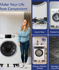 Heavy Duty Appliance Dolly With 10 Support Feet And Four Locking Swivel Wheels For Easy Moving Of Washers Dryers Fridges And Mini Refrigerators Smooth Rolling Stability And Secure Brakes For Safe Transport Around House next to a modern washing machine.