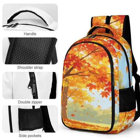 Fall Drifting Maple Leaf Print Backpack For Unisex Use Large Capacity Daypack with zippers and breathable straps, side pockets