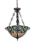 Old School Victorian Inverted Tiffany Style Ceiling Pendant Two Light 18 Inch Glass Shade Multi Colored Antique Bronze Finish With 60W Max E26 Bulbs Not Included