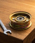 Single Groove Zinc Mower Drive Pulley for Lawn Tractors No Fuss Install With Abrasion Resistant Coating on Wooden Surface