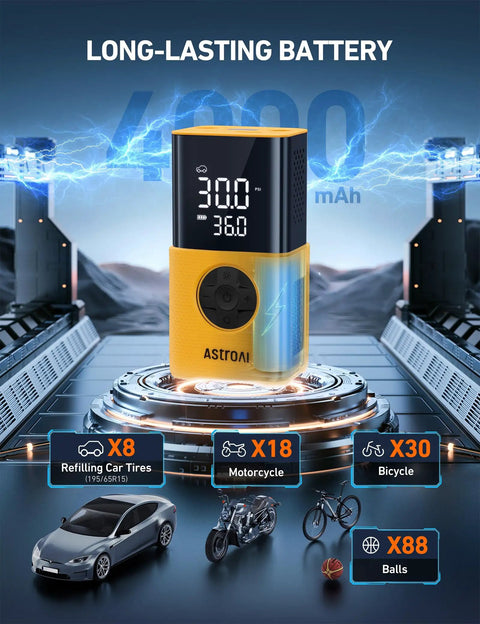 Cordless Tire Inflator With Digital Dual Display 150 PSI Portable Air Pump for Cars Bikes Motorcycles and Balls LED Light