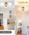 Cool Three Light Globe Sputnik Ceiling Light In Gold Finish With Milk Glass Shades for Living Room and Bedroom, Off and On Views