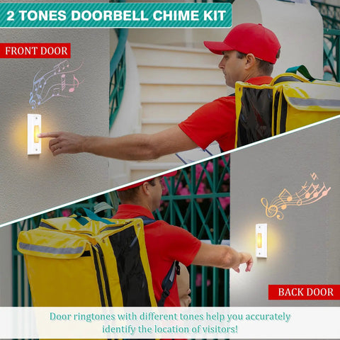Person using Hardwired Doorbell Chime Kit With Two Lighted Push Buttons Front And Rear Chimes 16V 10VA Dual Sound Wall Mount